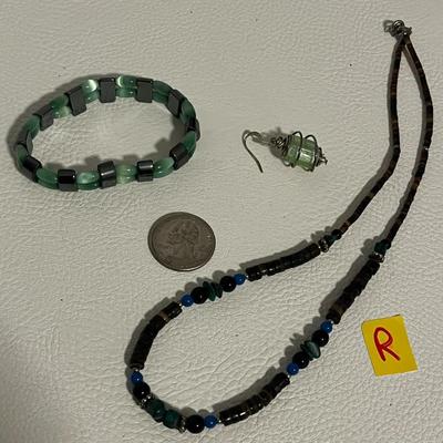 Beaded Necklace With Hanging Earring & Bracelet Set