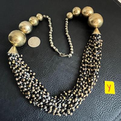 Unique Statement Necklace with Gilded Beads