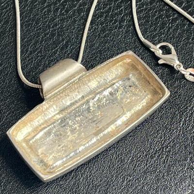 Black Enamel Silver Pendant On Silver Chain Necklace