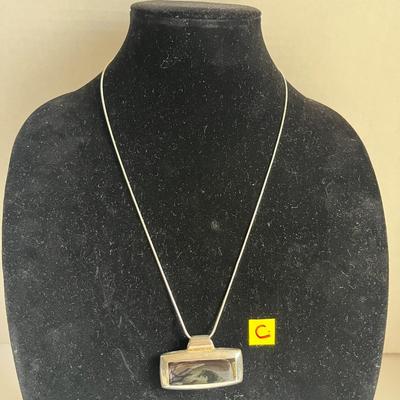 Black Enamel Silver Pendant On Silver Chain Necklace