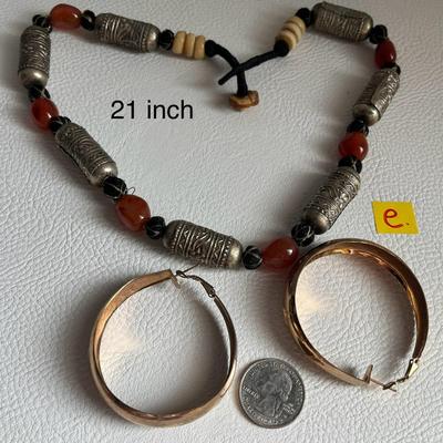 Red Coral & Bali Sterling Silver Beads Necklace With Earrings