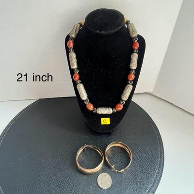 Red Coral & Bali Sterling Silver Beads Necklace With Earrings