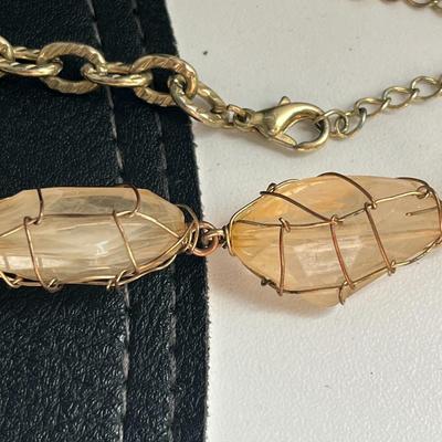 Wire Wrapped Stone Necklace Costume Jewelry
