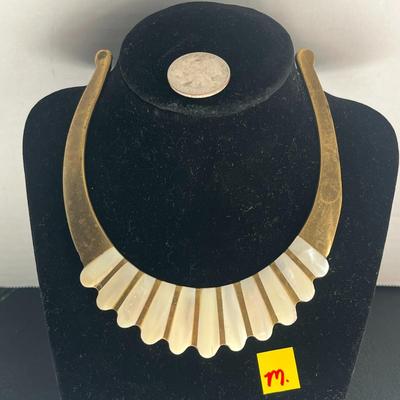 Cleopatra-Style Gold-Toned Choker Inlaid With Mother Of Pearl