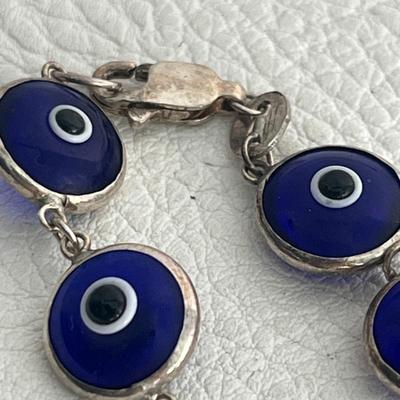 Chunky Blue-Black Bead Necklace & Blue Evil Eye Bracelet