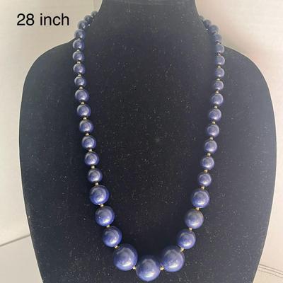 Chunky Blue-Black Bead Necklace & Blue Evil Eye Bracelet