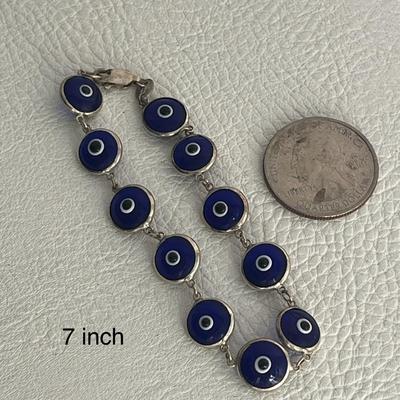 Chunky Blue-Black Bead Necklace & Blue Evil Eye Bracelet