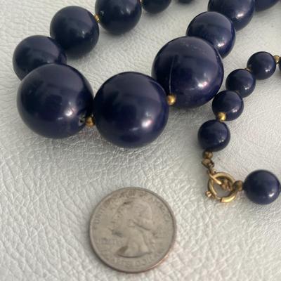 Chunky Blue-Black Bead Necklace & Blue Evil Eye Bracelet