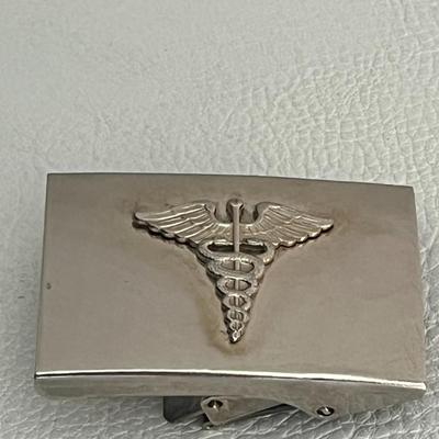 Brass Belt Buckle With Gold Tone Lapel Pin Hat Pin