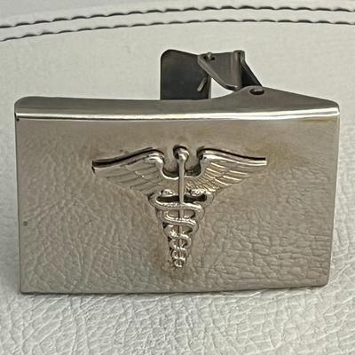 Brass Belt Buckle With Gold Tone Lapel Pin Hat Pin