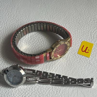 Silvertone & Pink-white-stone-band Watches