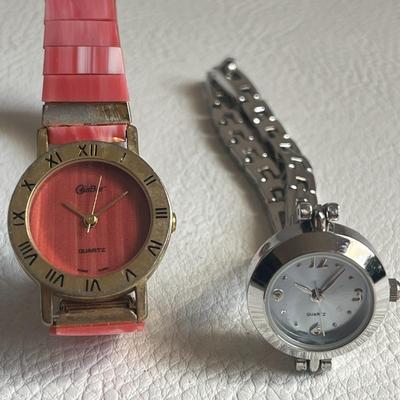 Silvertone & Pink-white-stone-band Watches