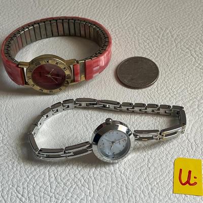 Silvertone & Pink-white-stone-band Watches