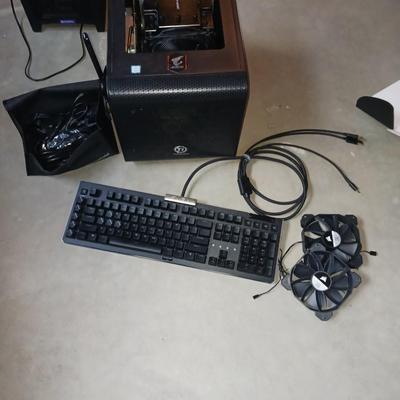THERMALTTAKE TOWER, KEYBOARD, PC CORDS, FANS