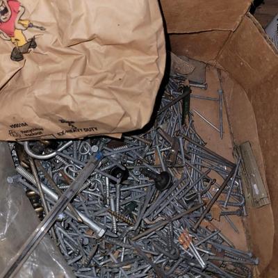 Box of self tapping screws, box of galvanized 16s and box of random screws nails