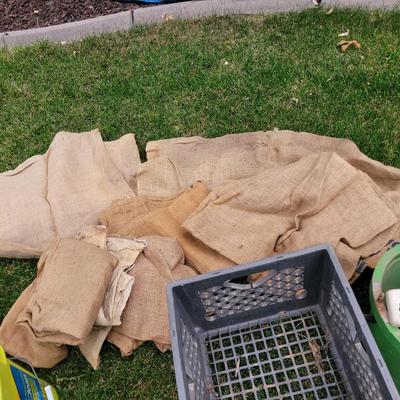 Ice cream maker, burlap bags, fish tank items, milk crate