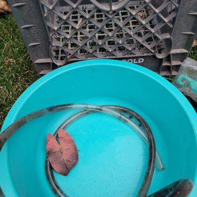 Ice cream maker, burlap bags, fish tank items, milk crate