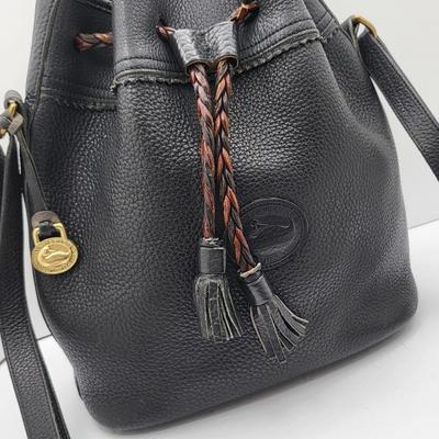Dooney & Bourke Pebbled Black Leather Drawstring Bag