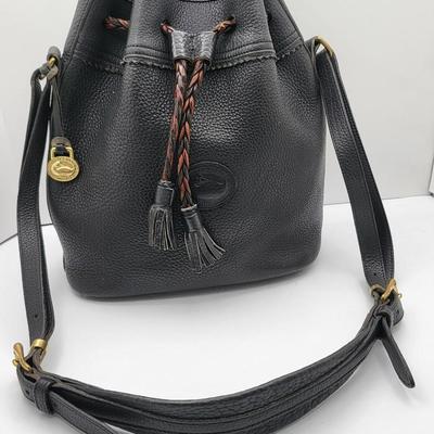 Dooney & Bourke Pebbled Black Leather Drawstring Bag