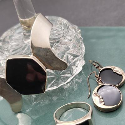 Black Onyx & Sterling Silver Jewelry 50.7gr