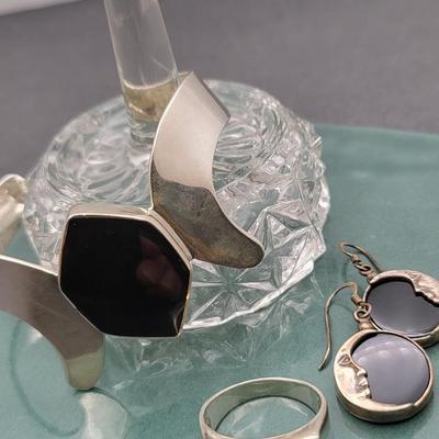 Black Onyx & Sterling Silver Jewelry 50.7gr