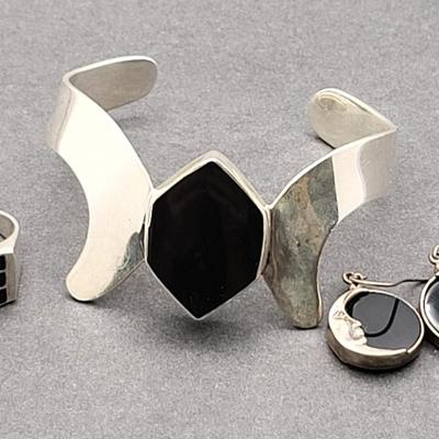 Black Onyx & Sterling Silver Jewelry 50.7gr