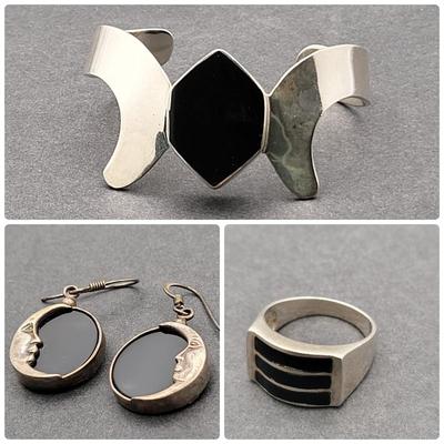 Black Onyx & Sterling Silver Jewelry 50.7gr