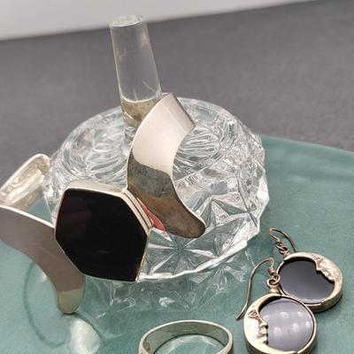 Black Onyx & Sterling Silver Jewelry 50.7gr