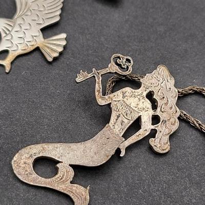 Articulated Mermaid & Birds Sterling Silver Jewelry 29.8gr