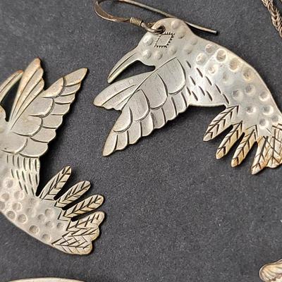 Articulated Mermaid & Birds Sterling Silver Jewelry 29.8gr