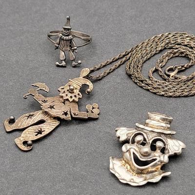 Vintage Sterling Silver Clowns Jewelry 24gr