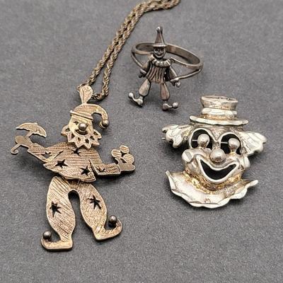Vintage Sterling Silver Clowns Jewelry 24gr