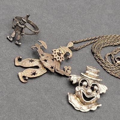 Vintage Sterling Silver Clowns Jewelry 24gr