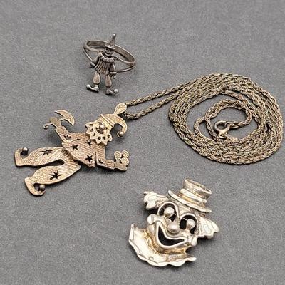 Vintage Sterling Silver Clowns Jewelry 24gr