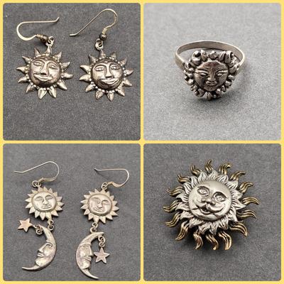 Sun & Moon 925 Earrings Pin Ring 22.5gr