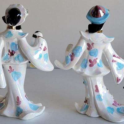 Vintage Set of 2 - 1956 Lefton Japanese Dancing Figurines Male and Female with Lanterns