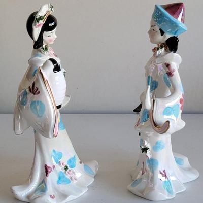 Vintage Set of 2 - 1956 Lefton Japanese Dancing Figurines Male and Female with Lanterns