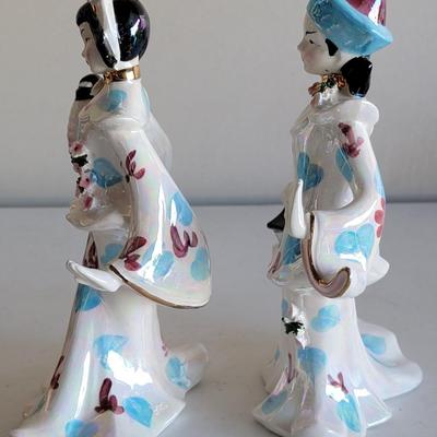 Vintage Set of 2 - 1956 Lefton Japanese Dancing Figurines Male and Female with Lanterns