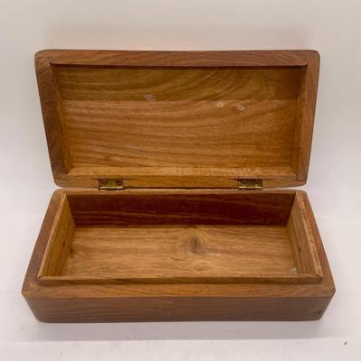 Ornate Wood Tea Box with Metal Elephant and Flower Inlay