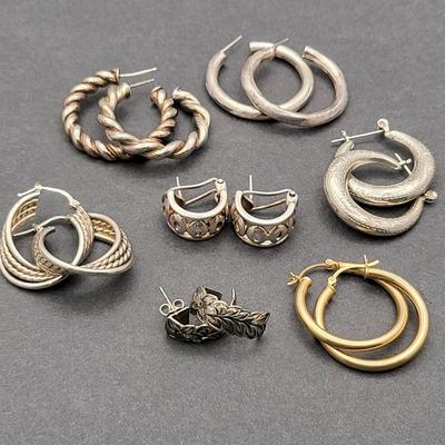 (7) Pairs 925 Pierced Hoop Earrings 44.4gr