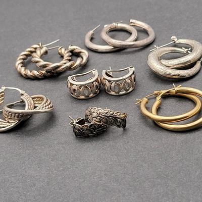 (7) Pairs 925 Pierced Hoop Earrings 44.4gr