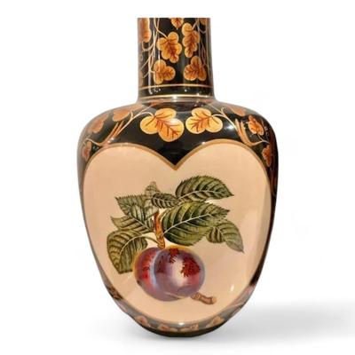 Pair Of Handpainted Porcelain Vases With Fruit And Floral Motif - In The Style Of Maitland Smith