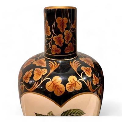 Pair Of Handpainted Porcelain Vases With Fruit And Floral Motif - In The Style Of Maitland Smith