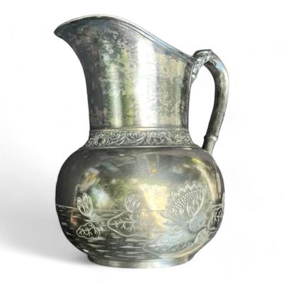 Vintage Cincinatti Silver Plated Pitcher With Engraved Cattails