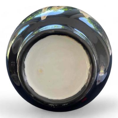 Vibrant Chinese Vase Black High Gloss Finish Pink And Gold Floral Pattern With Gold Characters