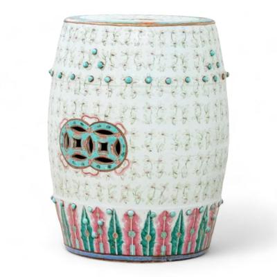 Asian Garden Stool Hand Painted Famille Rose Porcelain