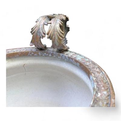 Vintage Chinese Hand Painted Signed Porcelain And Bronze Ormulu Cache Pot Jardiniere