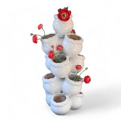 Adorable Strawberry Multi-Level White Glazed Terra Cotta Outdoor Planter