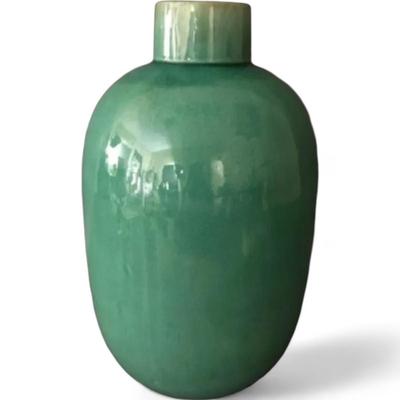 Vibrant Craquele Crackle Ceramic Glazed Green Large Pottery Vase