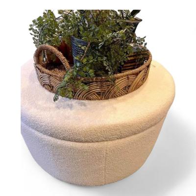 Round Cream Boucle Storage Ottoman - Versatile Coffee Table Or Seating